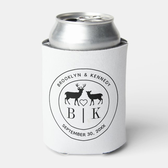Enfriador De Latas Deer Monograma País Rústico Nombre de pareja matri (Lata Anverso)
