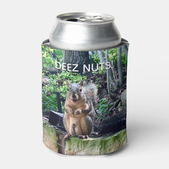 Enfriador De Latas Deez Nuts Funny Squirrel Photo Adultos Humor (Lata Anverso)