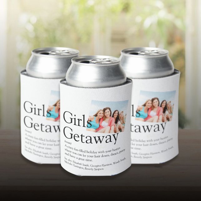 Enfriador De Latas Definición de escapada de chicas personalizada Fot (Personalized Girls Getaway Definition Photo Can Cooler)
