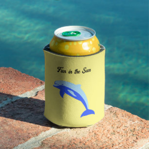 Enfriador De Latas Delfín Azul Feliz, Dibujo Animado del Océano Tropi