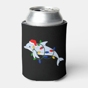 Enfriador De Latas Delfín de Navidad Sombrero de Santa Luces de Navid