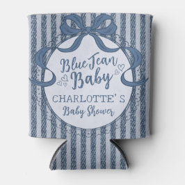 Enfriador De Latas Denim Coquette Bow Blue Jean Baby Shower Favor
