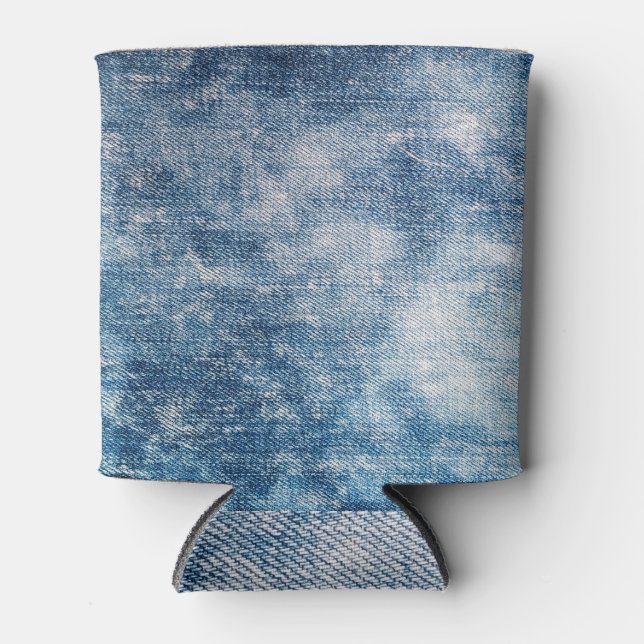 Enfriador De Latas Denim De Jeans Azules, Fondo Texturado. (Anverso)