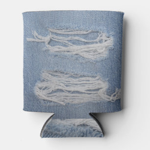 Enfriador De Latas Denim desgarrado: textura de jeans azules.