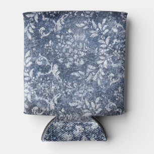 Enfriador De Latas Denim Floral Faded: Fondo Texturado Grungy