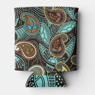 Enfriador De Latas Denim Paisley: Patrón de textura de jeans sin foco