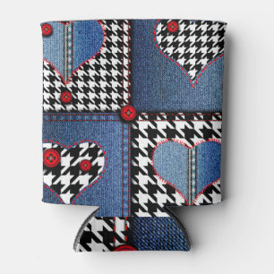 Enfriador De Latas Denim Patchwork: Patrón de tela sin costura