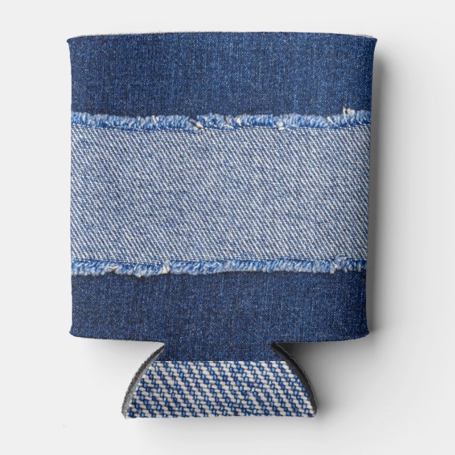 Enfriador De Latas Denim roto: tela de jeans azules. (Anverso)
