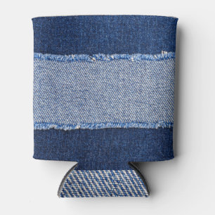 Enfriador De Latas Denim roto: tela de jeans azules.