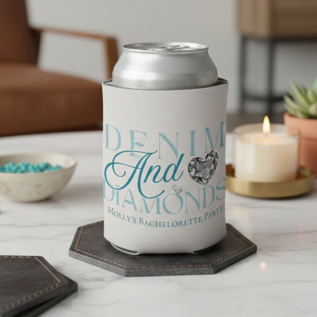 Enfriador De Latas Denim y diamantes - Diseño de soltera occidental (Denim and Diamonds Western Bachelorette Can Cooler)