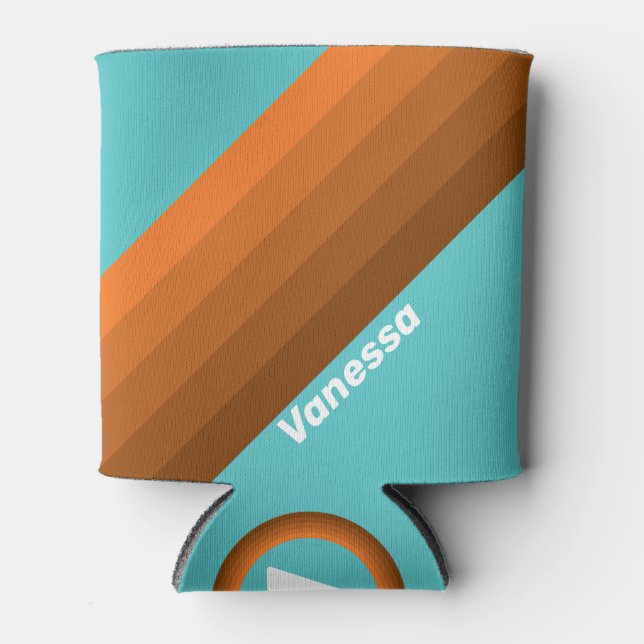 Enfriador De Latas Desert Teal Stripes with Name (Anverso)