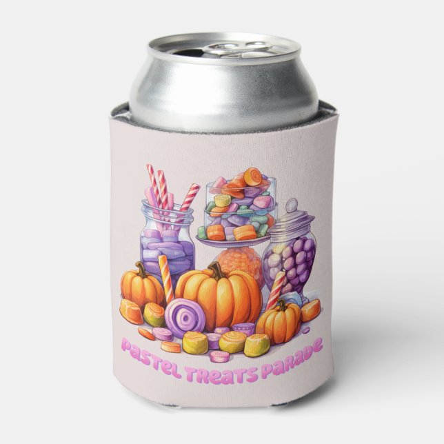 Enfriador De Latas Desfile de pasteles - Vela y calabaza (Lata Anverso)