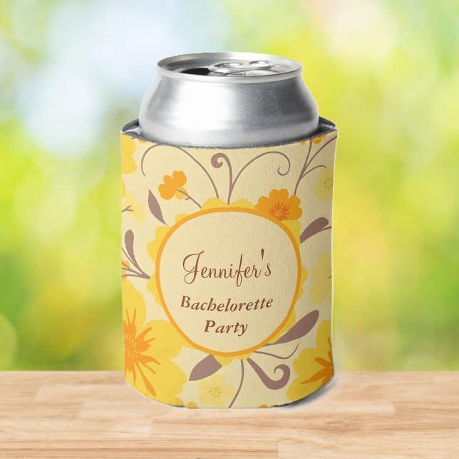 Enfriador De Latas Despedida de Soltera-Fiesta Floral Retro Sunshine- (Bachelorette Party-Retro Sunshine Floral- Can Cooler )