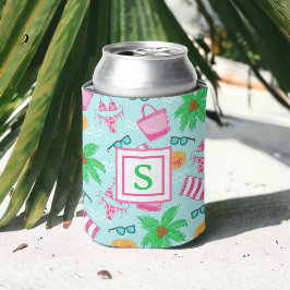 Enfriador De Latas Día de playa personalizado / Monograma de playa el