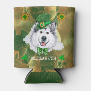 Enfriador De Latas Día de San Patricio de Alaskan Malamute Dorado Per