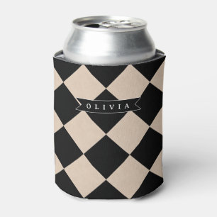 Enfriador De Latas Diamante Cuadriculado de Harlequí Negro Personaliz
