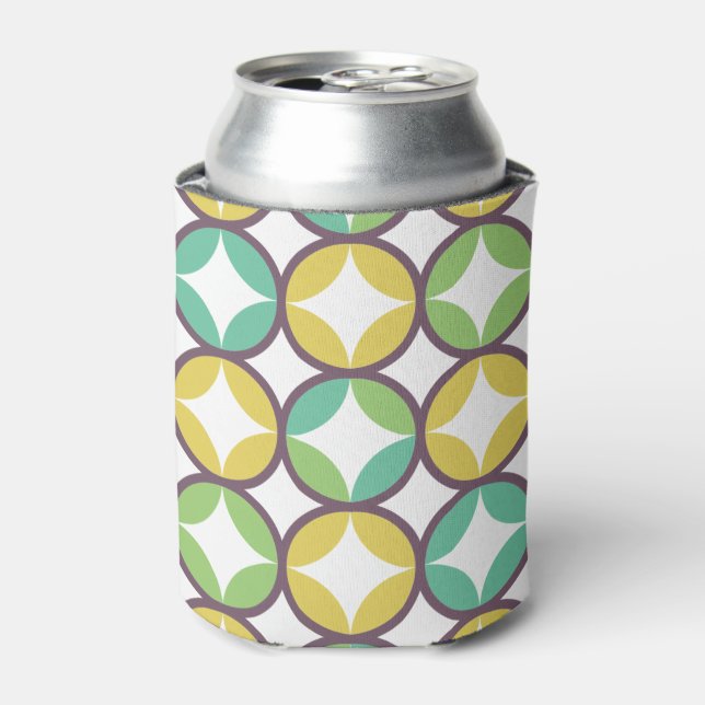 Enfriador De Latas Diamante retro en patrón circular Oro verde azul (Lata Anverso)