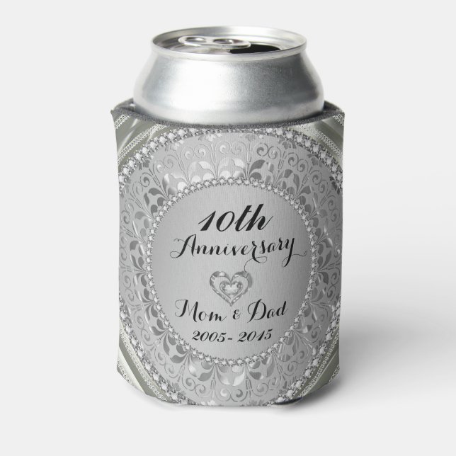 Enfriador De Latas Diamantes y plata décimo aniversario Boda (Reverso de la lata)