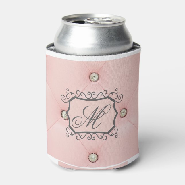 Enfriador De Latas Diamond Bling Pink Tufted Koozie Can Holding (Lata Anverso)