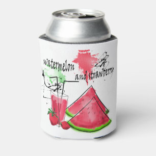 Enfriador De Latas Dibujo acuarela de sandía y fresas