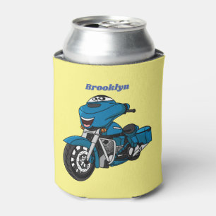 Enfriador De Latas Dibujo animado de motocicleta azul feliz y lindo