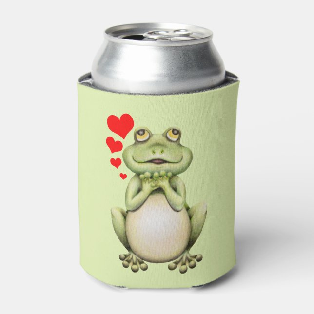 Enfriador De Latas Dibujo de amor de rana (Lata Anverso)