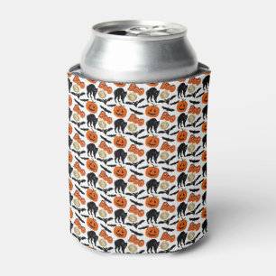 Enfriador De Latas Dibujo de Halloween de murciélagos, gato, calabaza