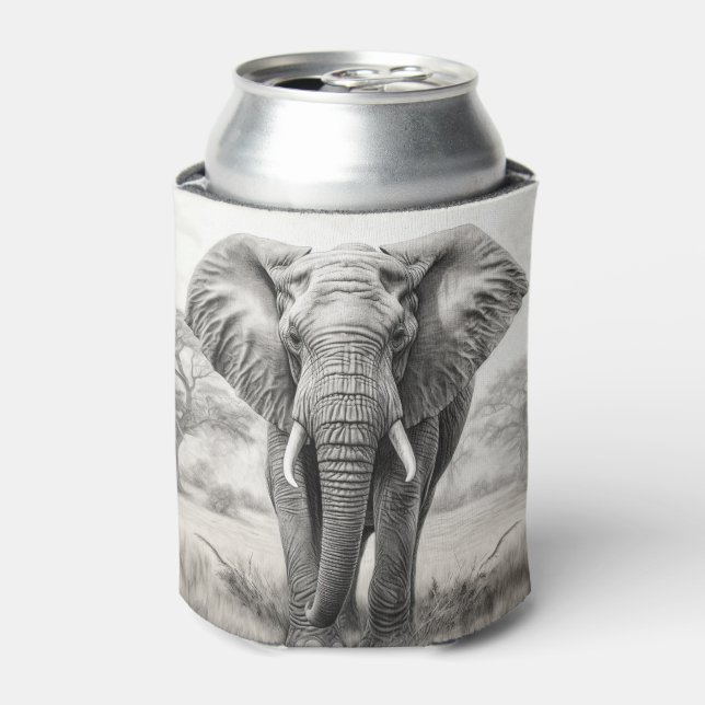 Enfriador De Latas Dibujo de lápiz de elefantes africanos (Lata Anverso)