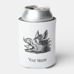 Enfriador De Latas Dibujo en blanco y negro de cabeza de jabalí vinta