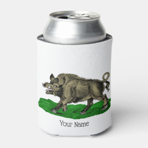 Enfriador De Latas Dibujo Vintage de Jabalí en Blanco y Negro #3C