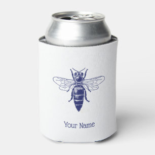 Enfriador De Latas Dibujo Vintage de Reina Abeja en Azul