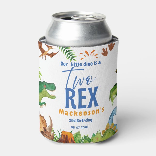 Enfriador De Latas Dino Two rex 2nd boy Dinosaur birthday party (Lata Anverso)