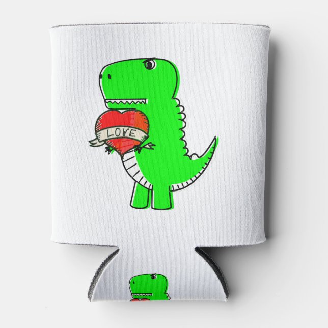 Enfriador De Latas Dinosaurio Día de San Valentín lindo (Anverso)