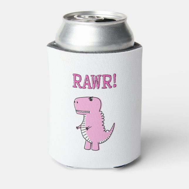 Enfriador De Latas Dinosaurio T-Rex, Personalizado Rosa Cuto Y Enojad (Reverso de la lata)