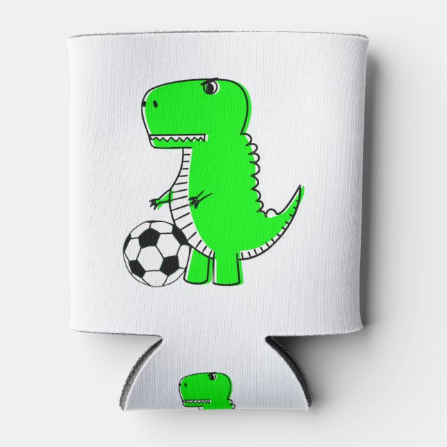 Enfriador De Latas Dinosaurio Verde ama el fútbol (Anverso)