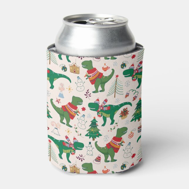 Enfriador De Latas Dinosaurios en el patrón de los Navidades suecos (Lata Anverso)