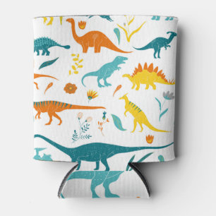 Enfriador De Latas Dinosaurios estilizados, elementos florales, lindo