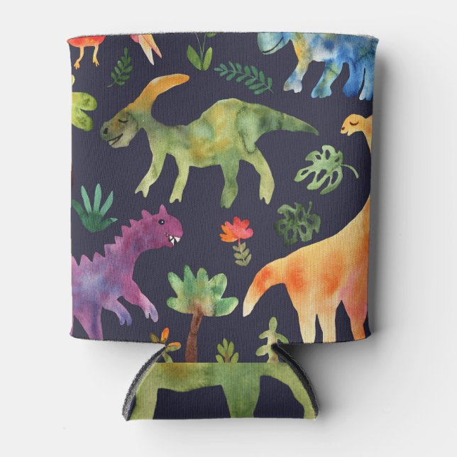 Enfriador De Latas Dinosaurios florales: Diseño de tela acuarela (Anverso)