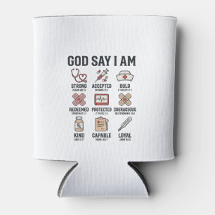 Enfriador De Latas Dios dice que soy diseño de grabado vintage de enf