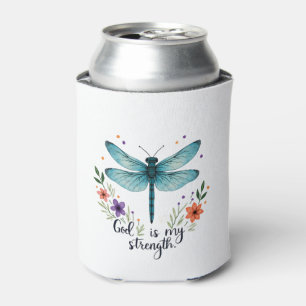 Enfriador De Latas Dios es mi fuerza Floral Libélula Camiseta Cristia