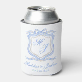 Enfriador De Latas Diseñador de acuarela Escudo de monograma azul