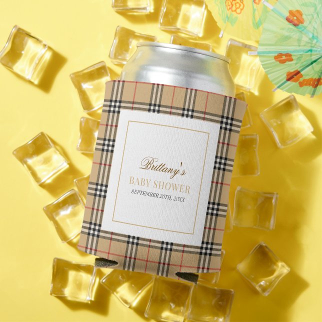 Enfriador De Latas Diseñador de cheques de Beige Replante Baby Shower (Verano in situ)