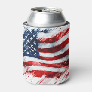 Enfriador De Latas Diseño de arte de pincelada de bandera americana p