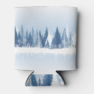 Enfriador De Latas Diseño de bosque de invierno azul y blanco.
