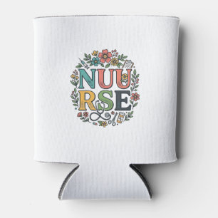 Enfriador De Latas Diseño de camisa de enfermera floral Arte médico v