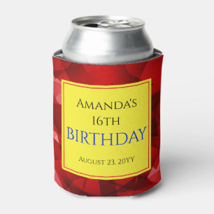 Enfriador De Latas Diseño de cristal abstracto rojo Cumpleaños Texto 