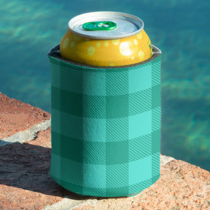 Enfriador De Latas Diseño de cuadros escoceses de gingham azul verdos