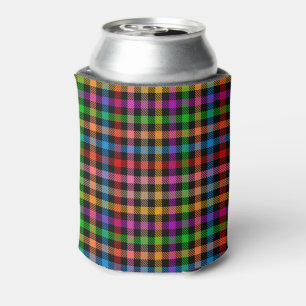 Enfriador De Latas Diseño de cuadros escoceses de gingham de arcoíris