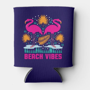 Enfriador De Latas Diseño de Flamencos Rosas Beach Vibes