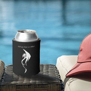 Enfriador De Latas Diseño de ilustración tribal de dragón blanco negr